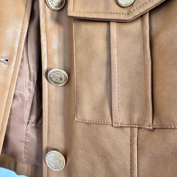 7 for All Mankind Vegan Leather Jacket - Brown w/ Gold Buttons - Women’s Size M - Picture 6 of 8